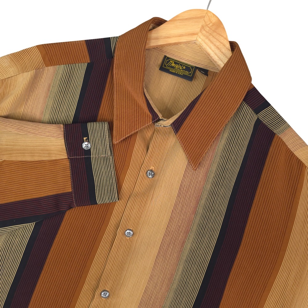 70s Vintage Monzini Collection Button Down Shirt Mens XL Brown Striped USA